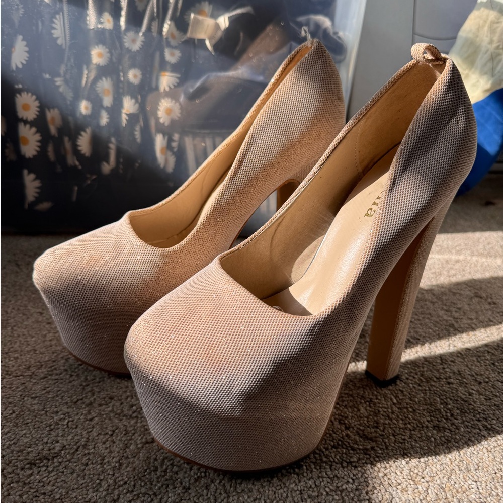 Nude Platform High Heel Pumps with Round Toe